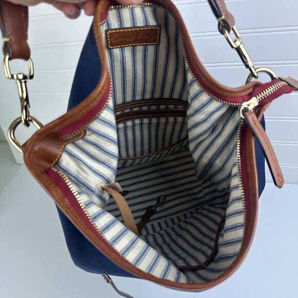 DOONEY & BOURKE Wayfarer Navy Blue Nylon Zip Hobo Leather Shoulder Bag Purse - Picture 9 of 16